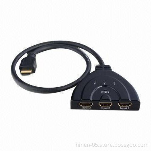 HDMI Switcher 3X1 Pigtail, Supports highest video resolution 1080p.